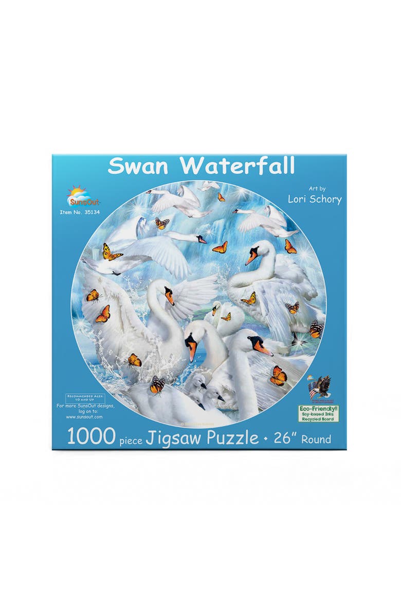 Sunsout Swan Waterfall 1000 piece Jigsaw Puzzle for Adults Round, Alternate, color, Multicolor