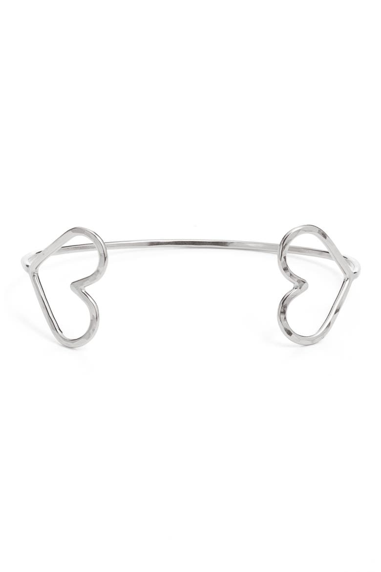 Double Heart Cuff Bracelet, Main, color, STERLING SILVER
