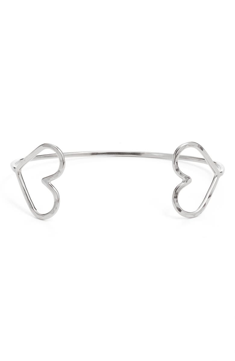 Nashelle Double Heart Cuff Bracelet, Main, color, Sterling Silver