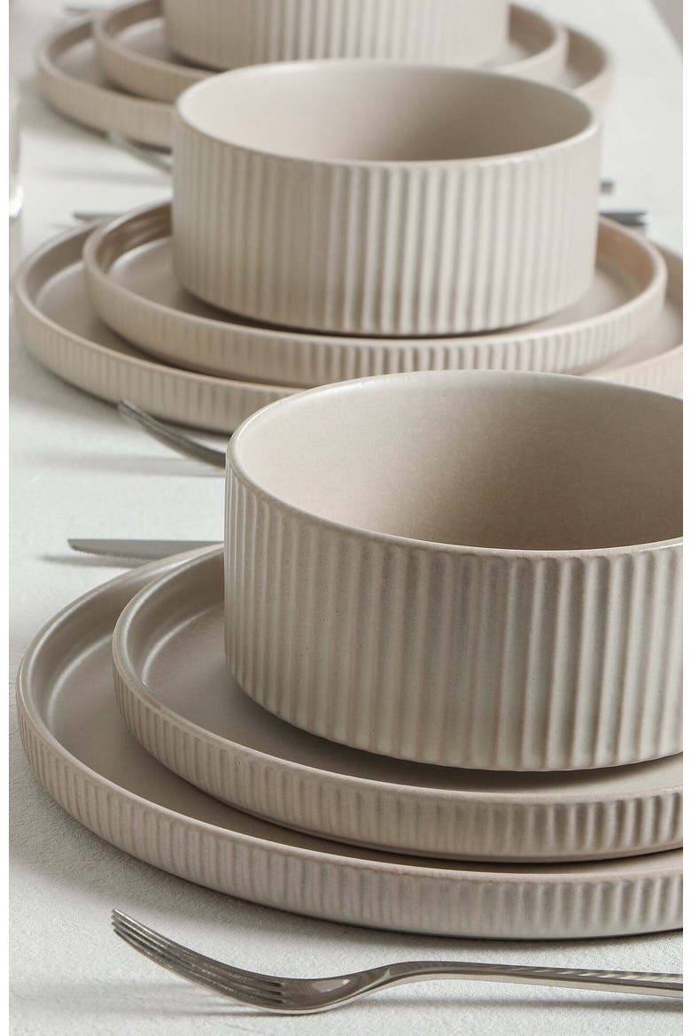 Haven Stoneware 16-Piece Dinnerare Set with Glasses, Alternate, color, Beige