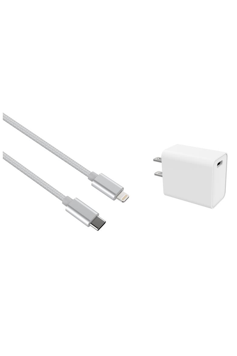 Braided Nylon Wall Charger, Main, color, SILVER