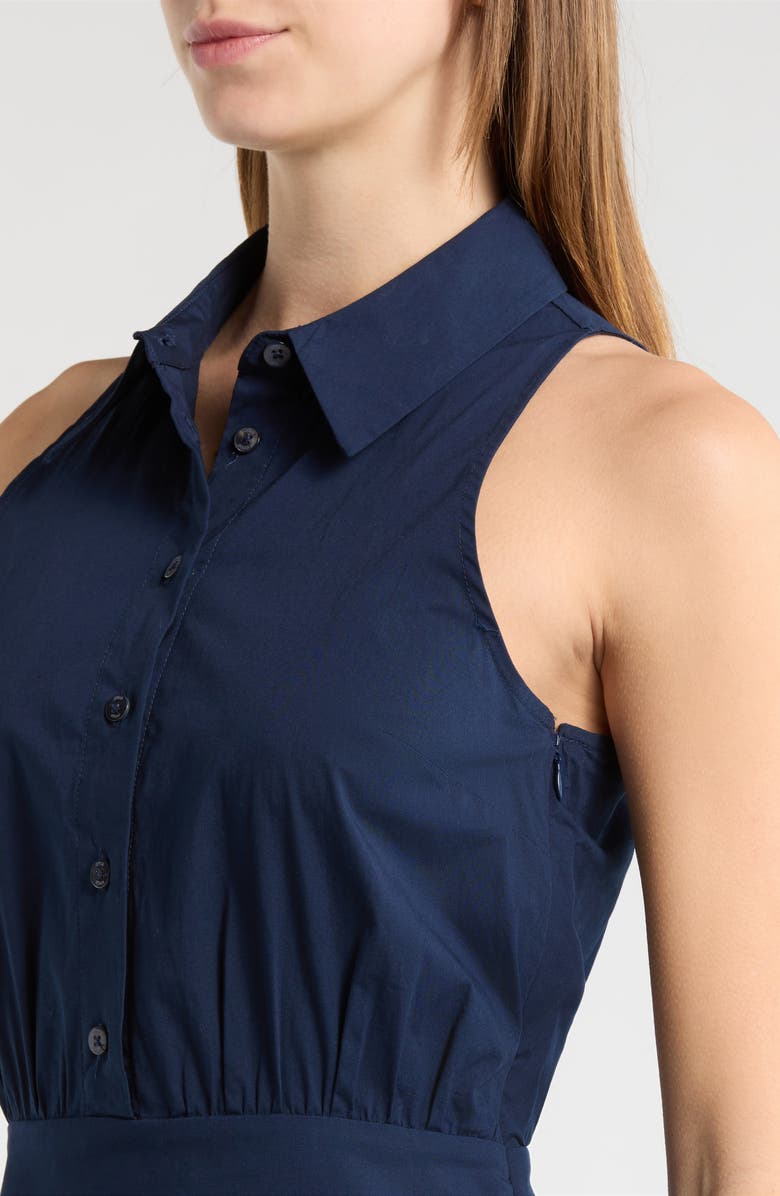 STAUD Romy Sleeveless Stretch Cotton Shirtdress, Alternate, color, Navy