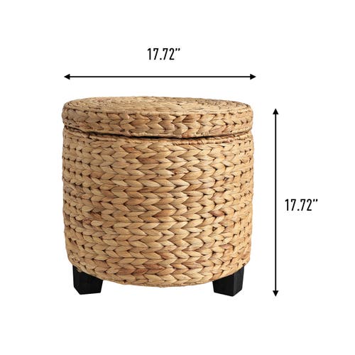 Happimess Addie 17.72" Modern Coastal Handwoven Water Hyacinth Storage Ottoman With Lid