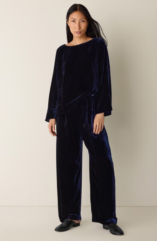 Eileen Fisher Ballet Neck Flare Sleeve Velvet Top In Blue