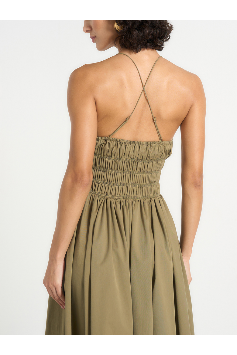 Elva Smocked Waist Cotton Maxi Dress, Alternate, color, Khaki