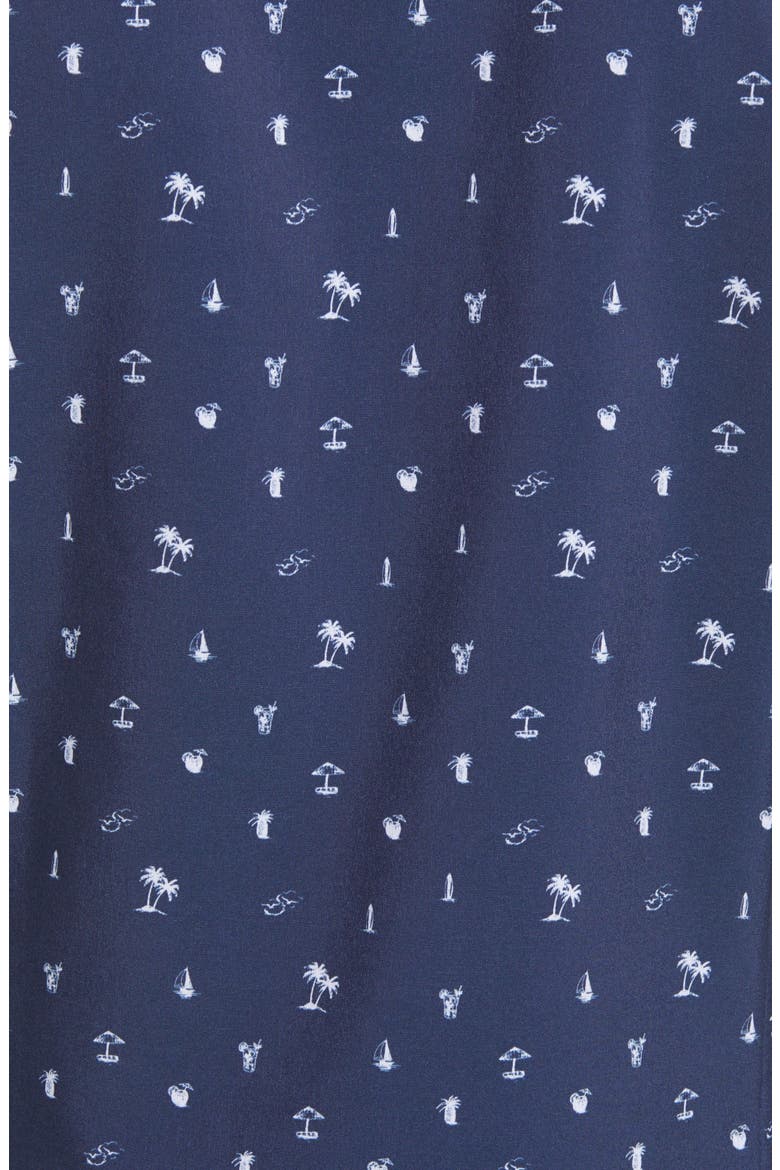 Leeward Trim Fit Short Sleeve Button-Up Performance Shirt, Alternate, color, NAVY WHITE BEACH PRINT