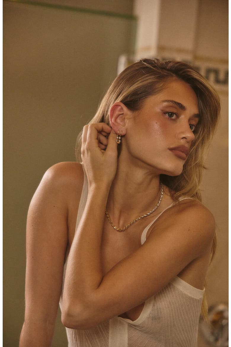The Georgia Stone Huggie Chain Earrings, Alternate, color, GOLD