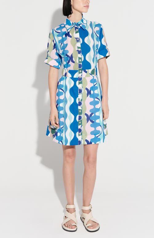De Loreta Benito Short Sleeve Cotton Mini Shirtdress In Blue