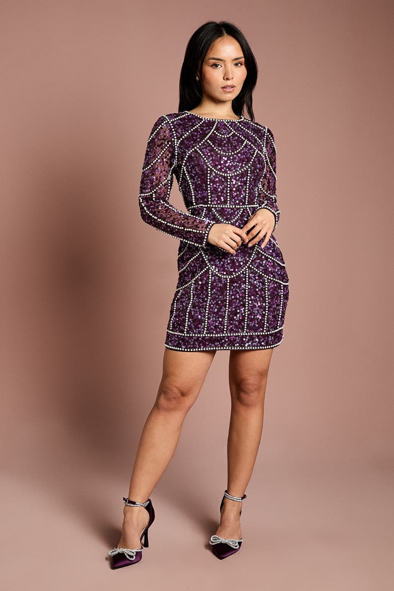 Petite Embellished Mini Dress, Alternate, color, Fig
