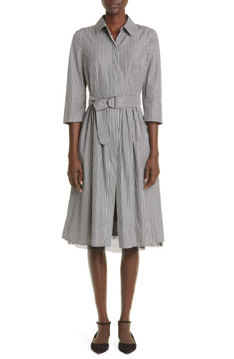 Stripe Cotton Poplin & Mesh Shirtdress
