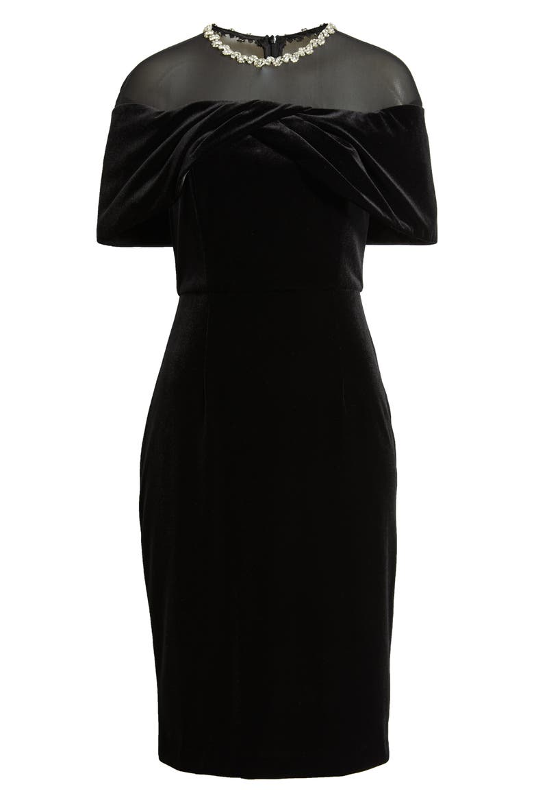 Rhinestone & Illusion Lace Detail Velvet Cocktail Sheath Dress, Alternate, color, BLACK