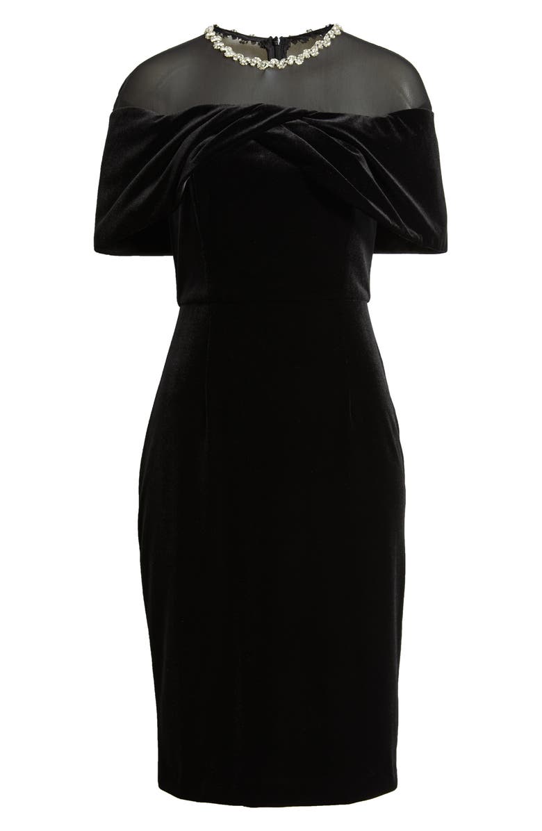 Vince Camuto Rhinestone & Illusion Lace Detail Velvet Cocktail Sheath Dress, Alternate, color, Black