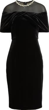 Vince Camuto Rhinestone & Illusion Lace Detail Velvet Cocktail Sheath Dress