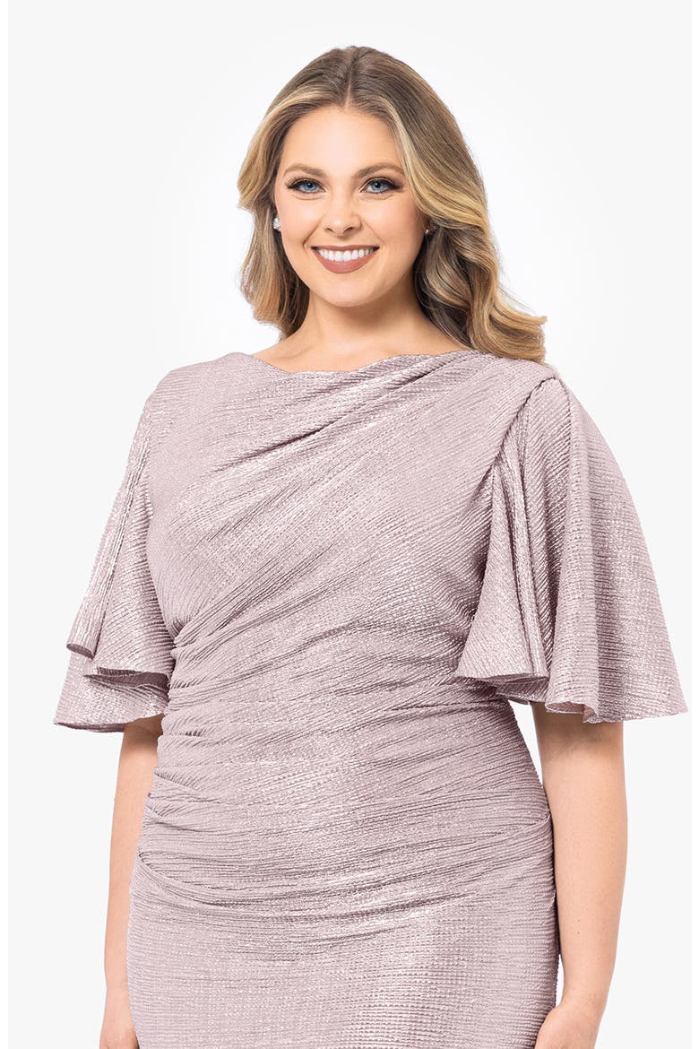 Metallic Flutter Sleeve Gown, Alternate, color, BLUSH/ SILVER