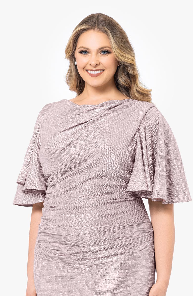 Betsy & Adam Metallic Flutter Sleeve Gown, Alternate, color, 