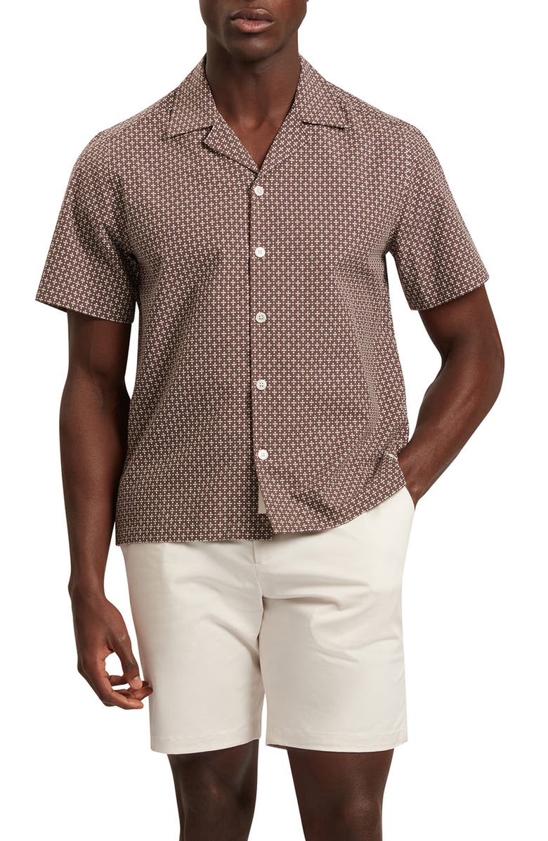 Ted Baker Merrick Geo Print Cotton Camp Shirt, Main, color, Brown