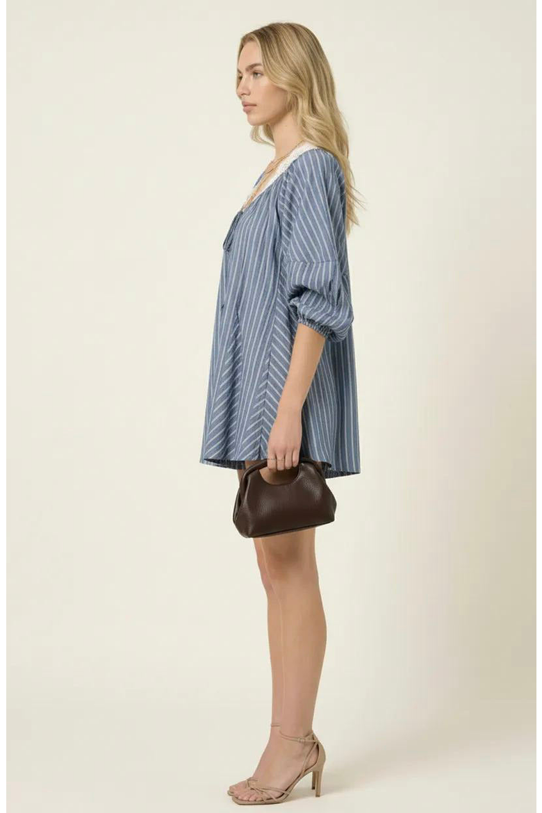 Striped V-Neck Tie Front Romper, Alternate, color, Slate Blue