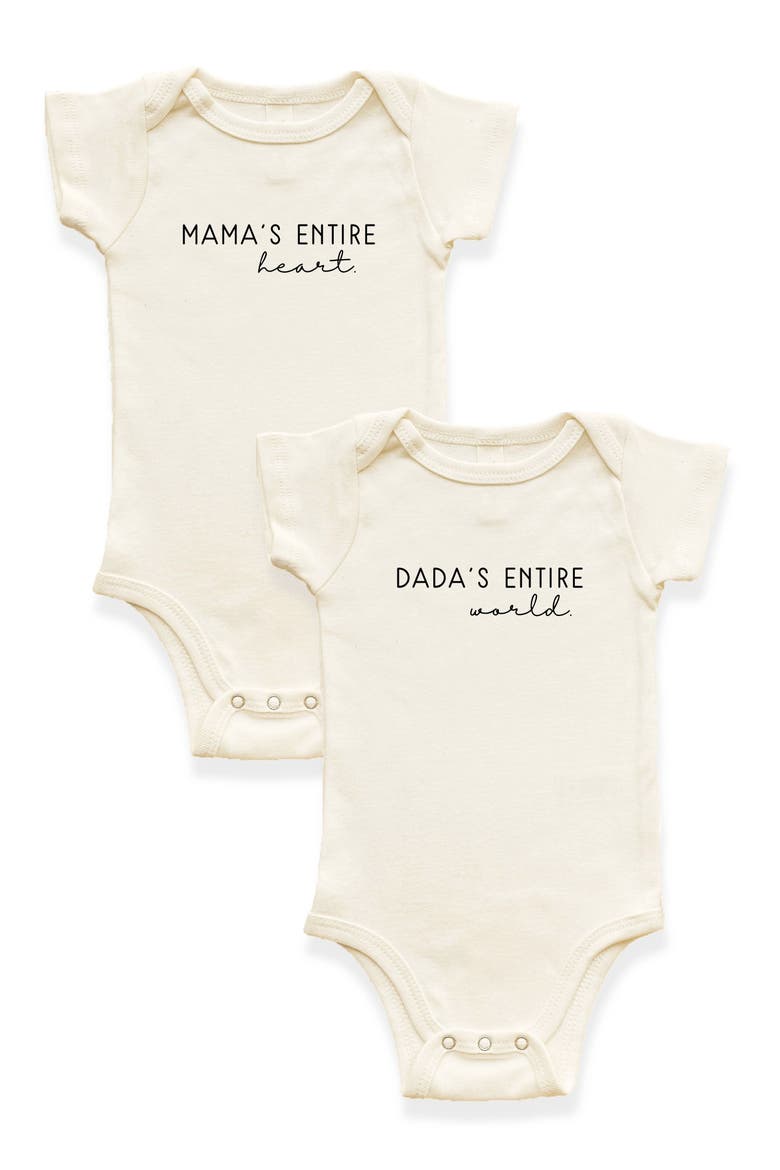 2 Pack - Mama's Entire Heart + Dada's Entire World Organic Cotton Baby Bodysuits, Main, color, Natural