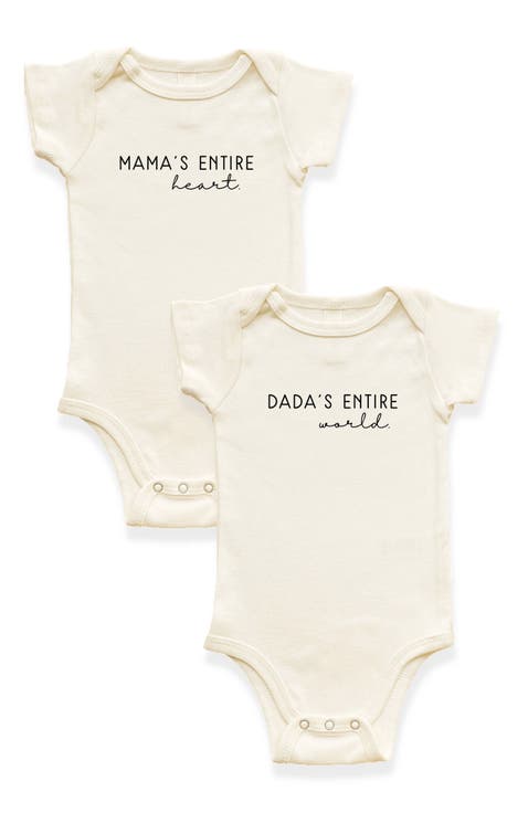 2 Pack - Mama's Entire Heart + Dada's Entire World Organic Cotton Baby Bodysuits