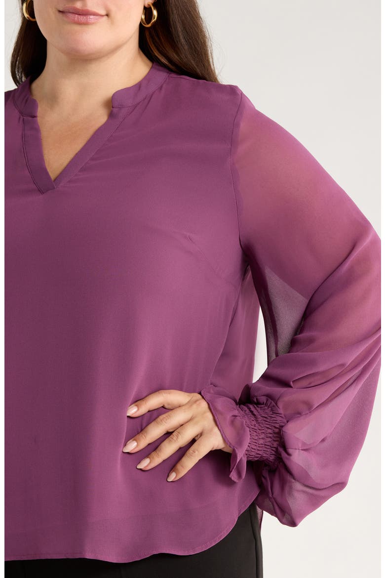 Split Neck Sheer Long Sleeve Chiffon Top, Alternate, color, SWEET PLUM
