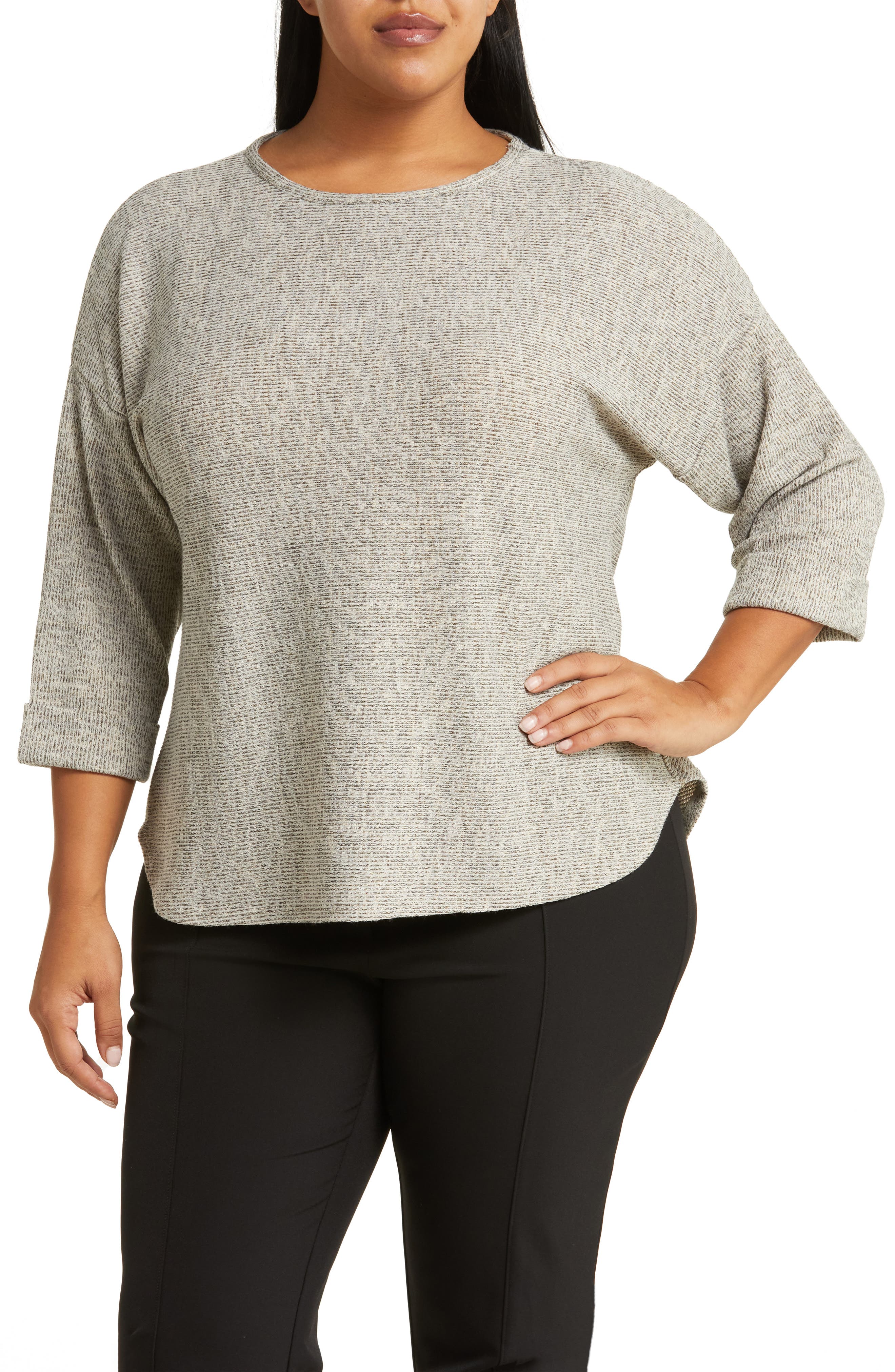 MAX STUDIO Three-Quarter Sleeve Rib Top