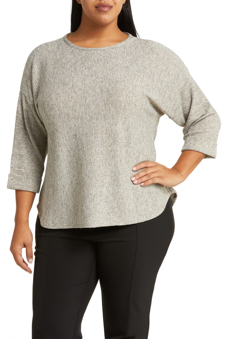 Three-Quarter Sleeve Rib Top, Main, color, OATMEAL/ BLACK