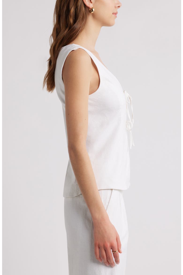 Tie Front Linen Blend Top, Alternate, color, WHITE
