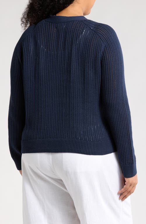 Caslon Collar Organic Cotton Blend Cardigan In Navy Blazer