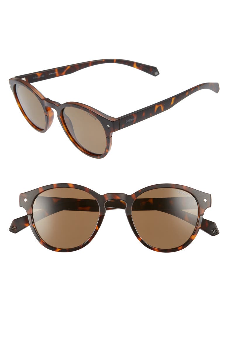 49mm Polarized Round Sunglasses, Main, color, DARK HAVANA