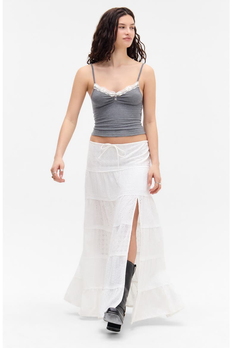 Embroidered Eyelet Tiered Cotton Maxi Skirt, Alternate, color, WHITE