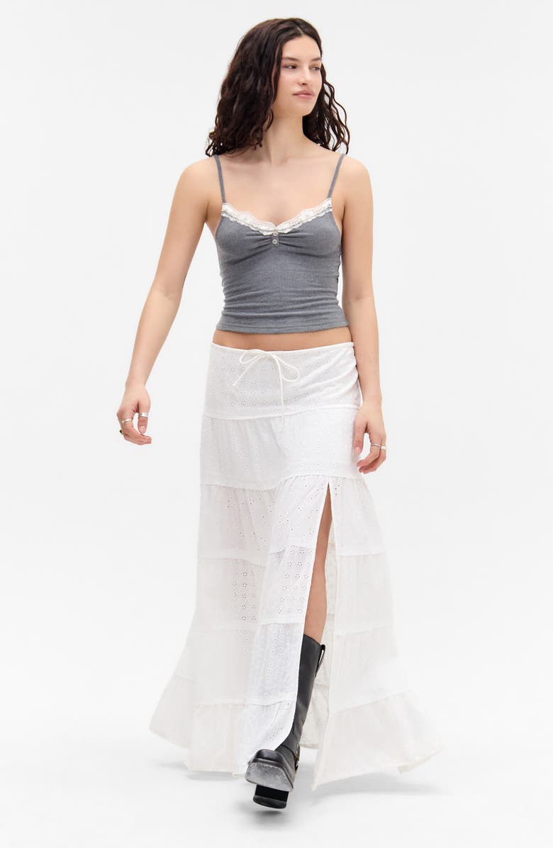 BDG Urban Outfitters Embroidered Eyelet Tiered Cotton Maxi Skirt, Alternate, color, White