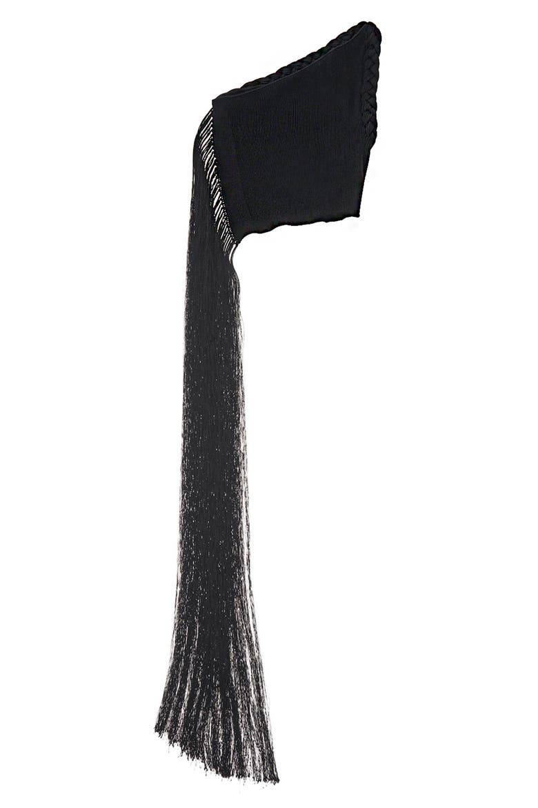 One-Shoulder Fringe Tank Top, Alternate, color, BLACK