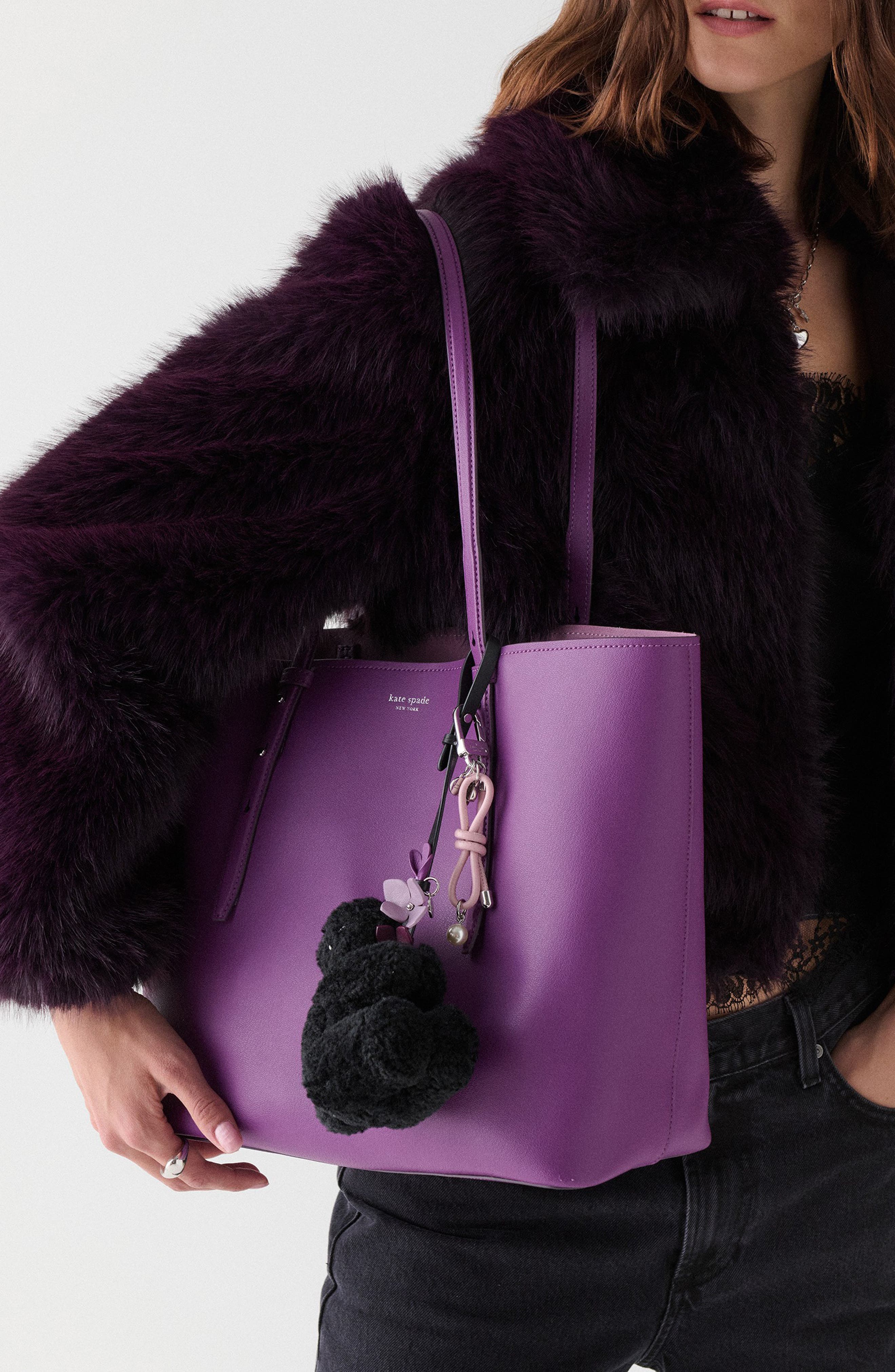 Kate Spade New York critters faux shearling penelope bear bag charm, Alternate, color, Black