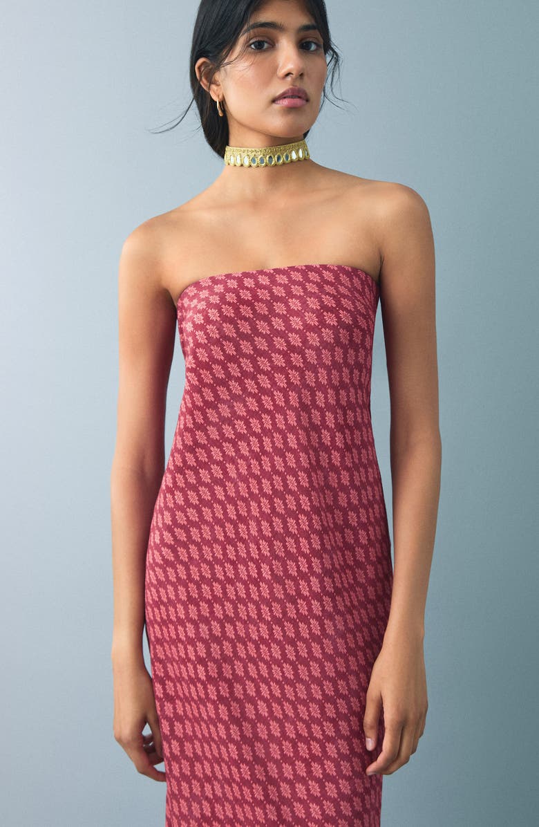 MANGO TEEN Print Strapless Maxi Dress, Alternate, color, Pastel Pink