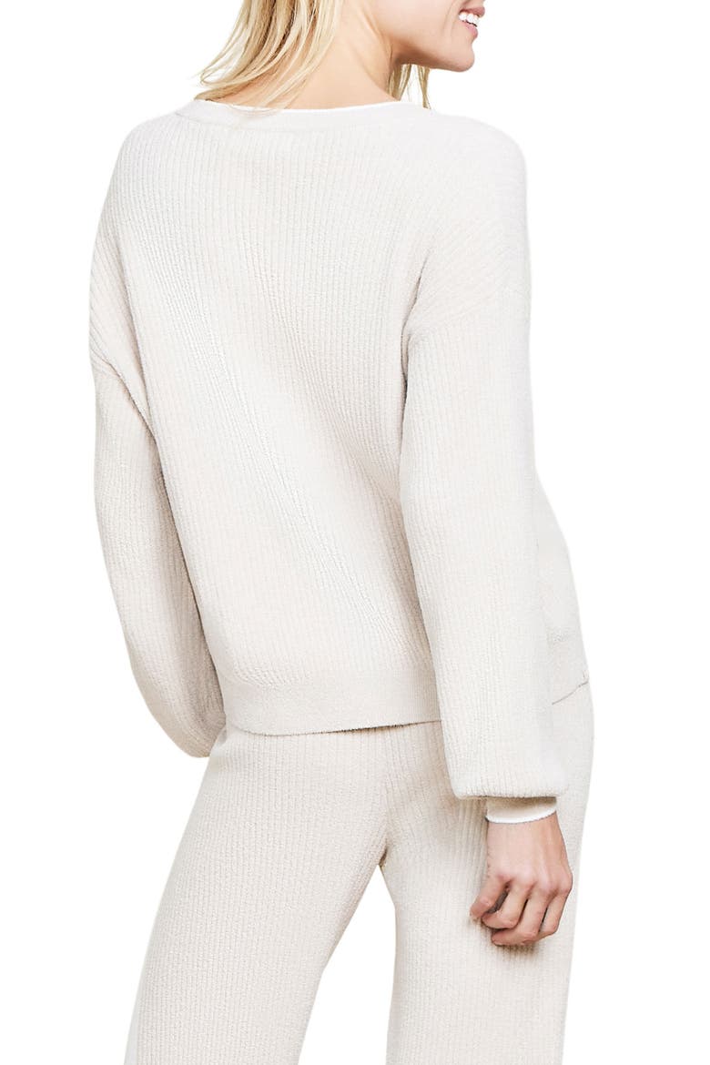 CozyChic® Ultra Lite® Contrast Stripe Ribbed Cardigan, Alternate, color, STONE/ PEARL