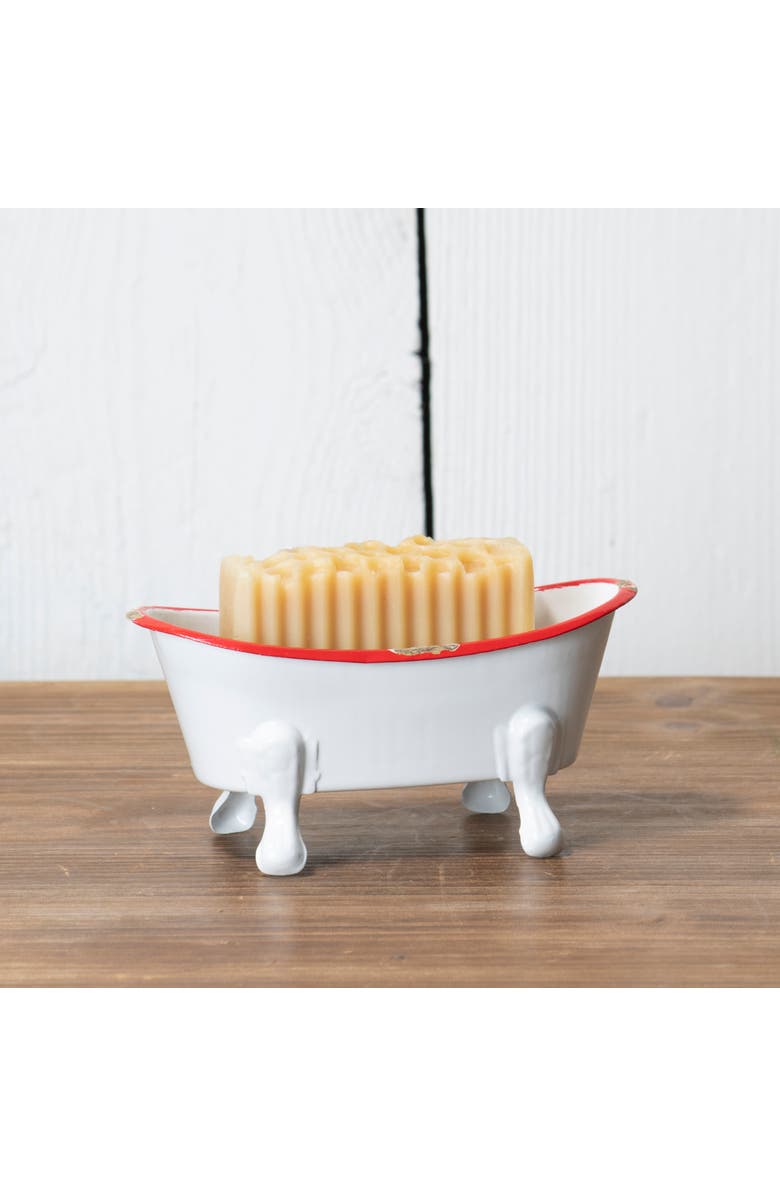 Foreside Home and Garden Red Distressed Rim White Enamel Bathtub Soap Dish, Alternate, color, White