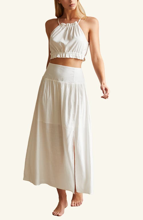 Shop Crescent Linen Blend Halter Top & Maxi Skirt Set In Ivory