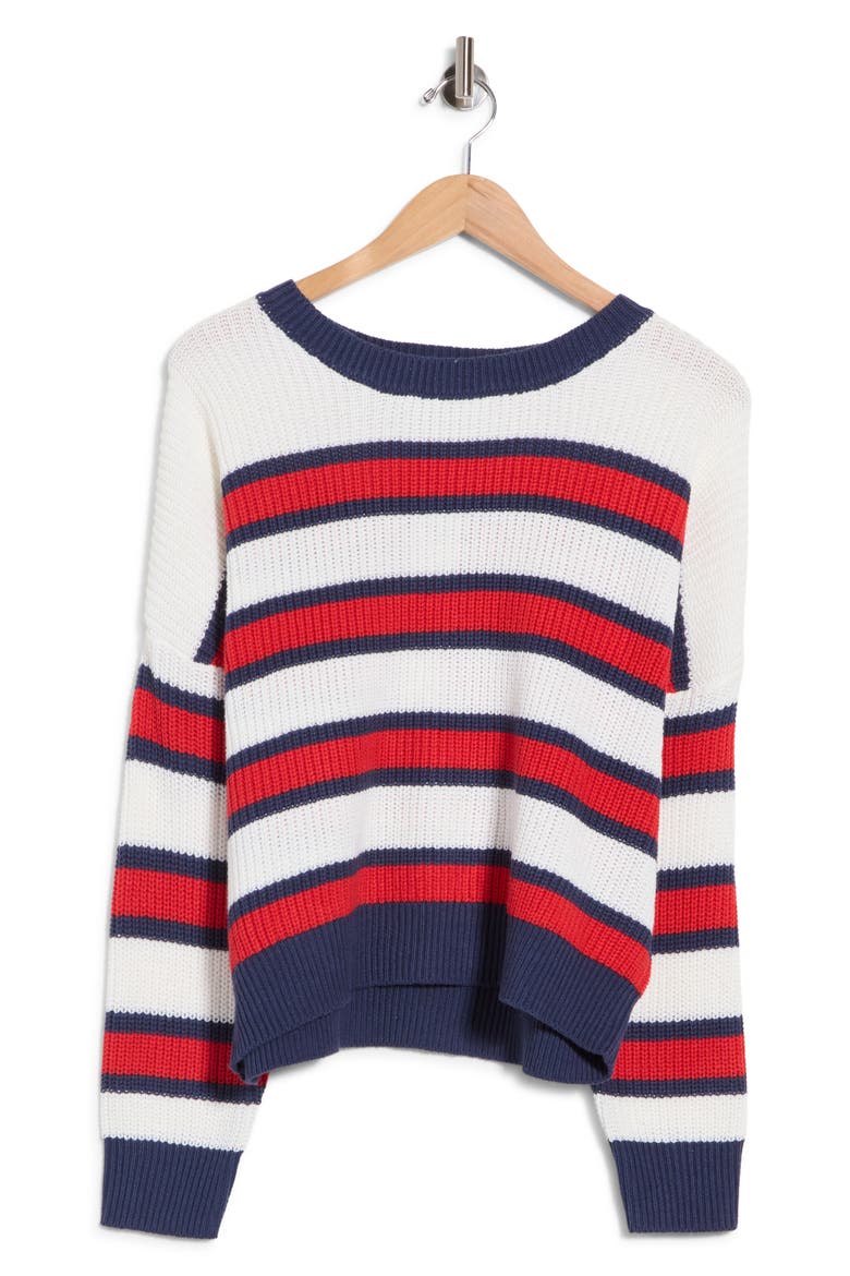 Stripe Boxy Crewneck Sweater, Main, color, NAVY COMBO