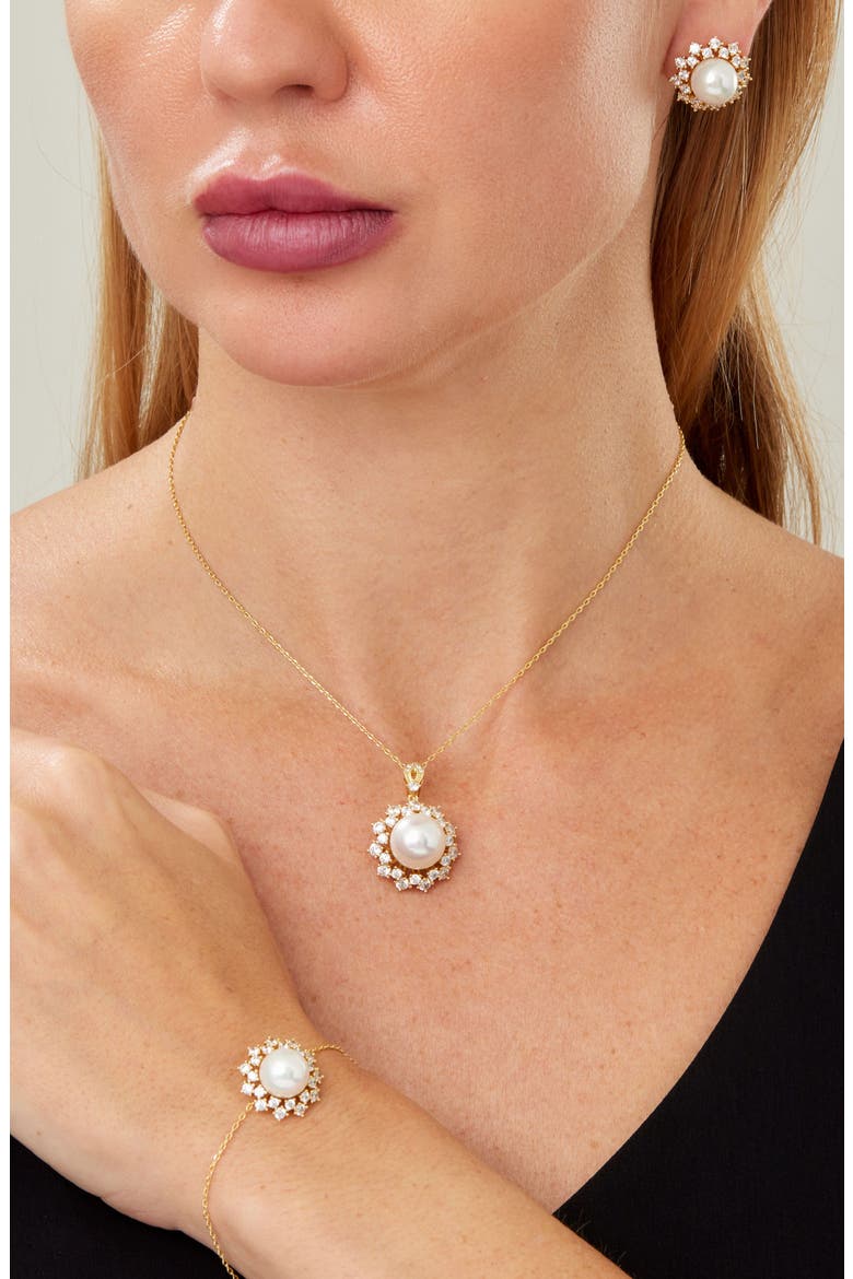 Faux Pearl Halo Bracelet, Alternate, color, YELLOW