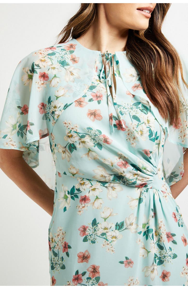 Wallis Cape Sleeve Ruched Midi Dress, Alternate, color, Sage