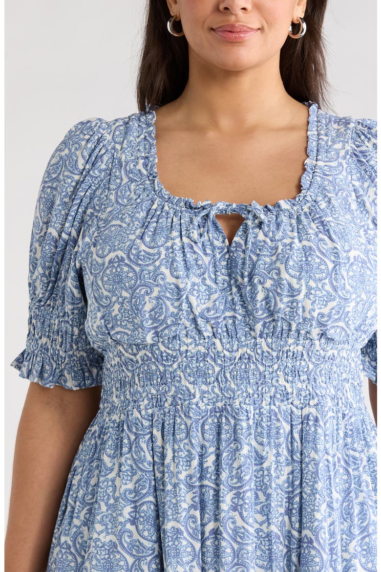 Print Smocked Waist Maxi Dress, Alternate, color, BLUE LACE ALLOVER