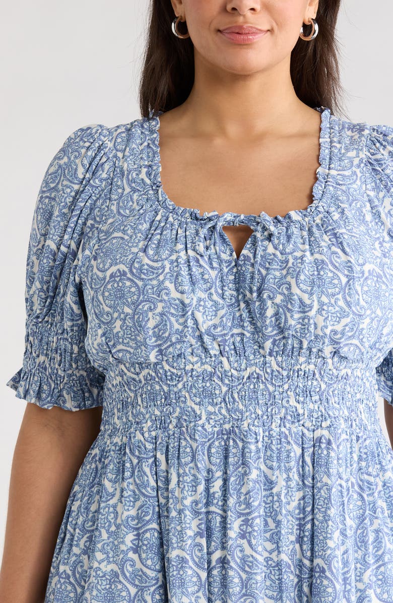 Treasure & Bond Print Smocked Waist Maxi Dress, Alternate, color, Blue Lace Allover