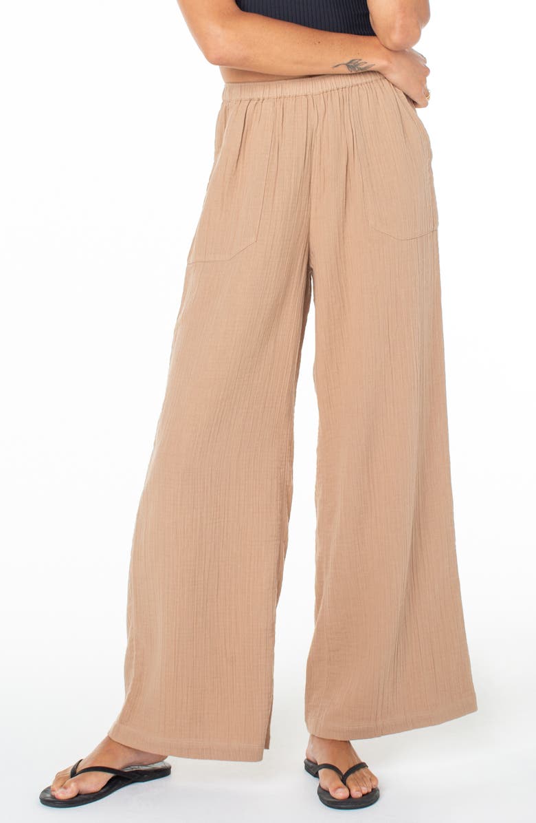 Roxy What a Vibe Wide Leg Organic Cotton Gauze Pants, Main, color, 
