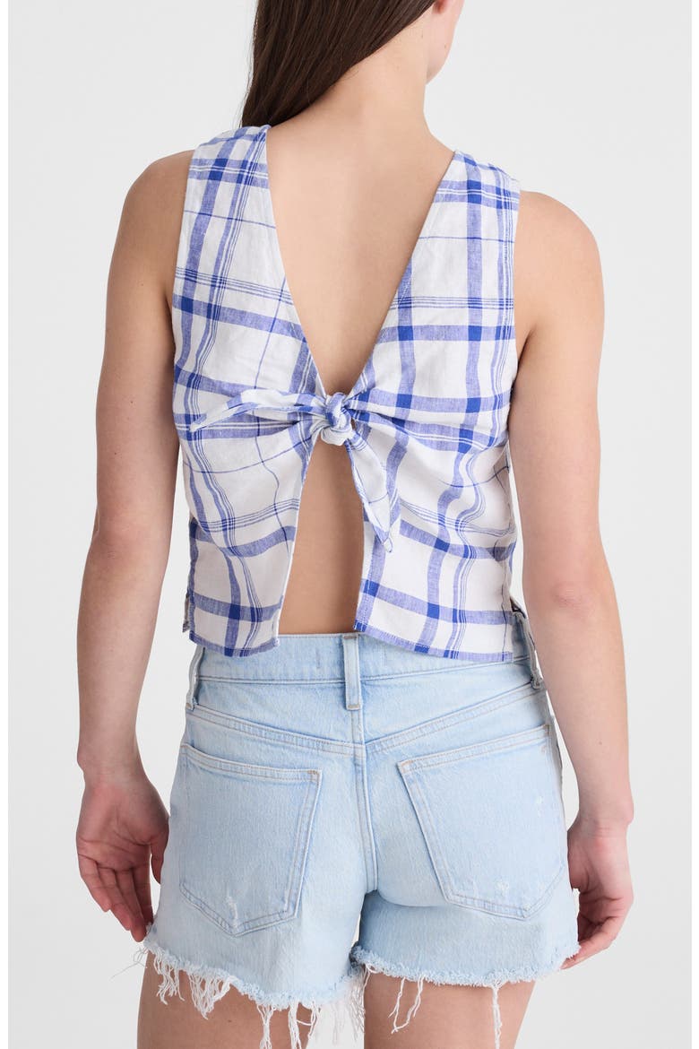 Tie-Back Linen Shell Top, Alternate, color, OVERSIZED BLUE WHITE PLAID