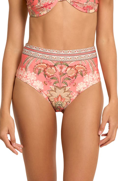 Floral High Waist Lace-Up Bikini Bottoms