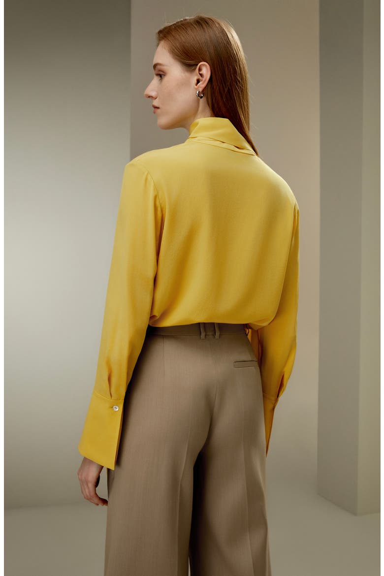 Flowing Draped Tie-Neck Silk Blouse, Alternate, color, Ginger