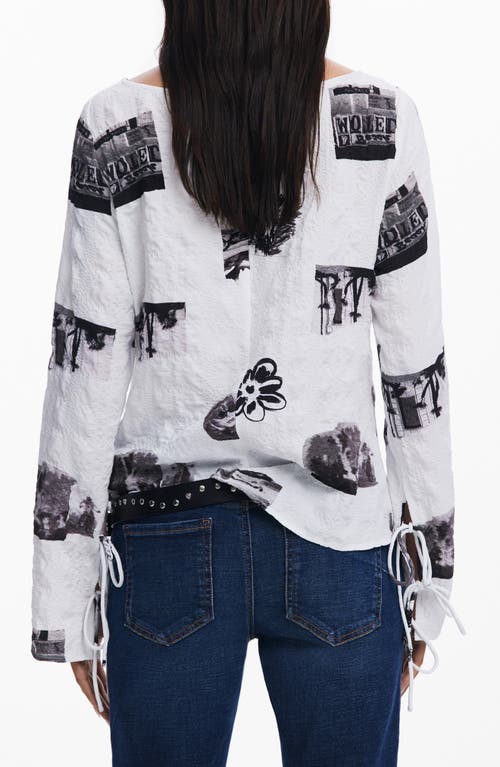 Desigual Textured Graphic Top In White