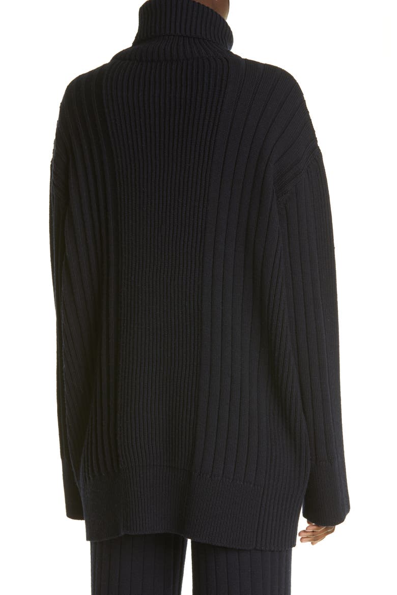 St. John Collection Turtleneck Rib Knit Sweater, Alternate, color, BLACK