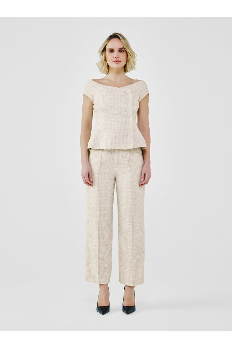Tailored Fancy Tweed Bardot Top, Main, color, Cream