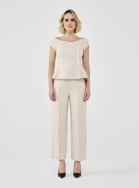 Tailored Fancy Tweed Bardot Top